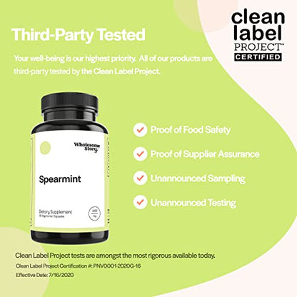 Organic Spearmint Capsules | Great Alternative to Spearmint Tea | 1000mg Spearmint Leaf Wholesome StoryBuy Supplements Australia