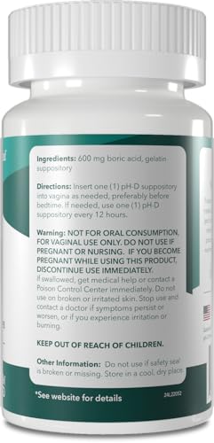 pH-D Feminine Health - 600 mg Boric Acid Suppositories - Woman Owned - for Vaginal Odor Use - 12 Count pH-D Feminine Health SupportBuy Supplements Australia