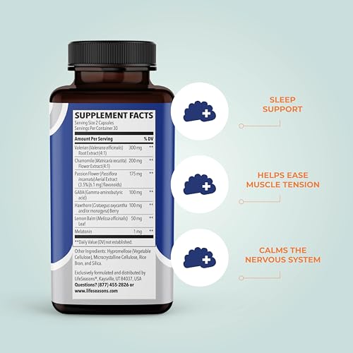 Rest-ZZZ - Powerful Sleep Support Supplement - Fall Asleep & Stay Asleep - Calms Nervous System - Naturally Ease Muscle Tension & Restlessness - Low Dose Melatonin GABA & Chamomile - 60 Capsules