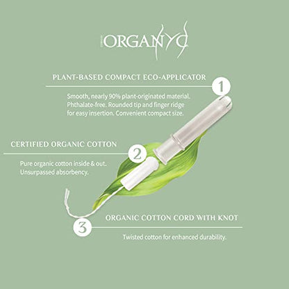Organyc 100% Certified Organic Cotton Tampons, Plant-Based Eco-Applicator, Regular Flow, 16 Count OrganycBuy Supplements Australia