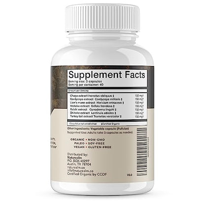 Naturealm Sacred 7 Mushroom Extract Capsules - Chaga, Cordyceps, Lion's Mane NaturealmBuy Supplements Australia