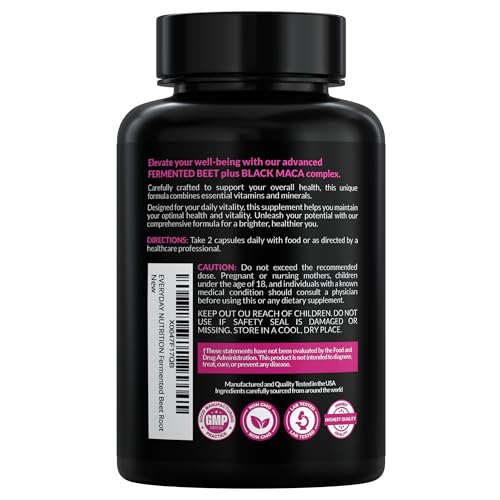 EVERYDAY NUTRITION Organic Fermented Beet Root & Black Maca Capsules with Carrot, Spinach, Cranberry & Ginger | Superfood for Energy, Stamina & Wellness | 90 Veggie Capsules | Made in USA EVERYDAY NUTRITIONBuy Supplements Australia