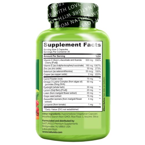 NATURELO Eye Vitamins - AREDS 2 Formula Nutrients with Lutein, Zeaxan NATURELOBuy Supplements Australia