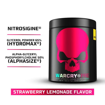 WARCRY Pre-Workout Powder - Ultra Energy, Strength, Clear Focus & Pumps with Nitrosigine, Caffeine, Beta-Alanine - (Strawberry Lemonade Flavor, 30 Servings)