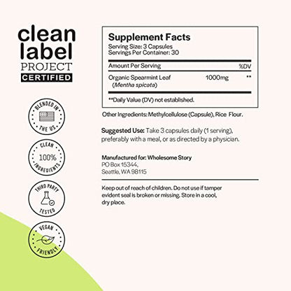 Organic Spearmint Capsules | Great Alternative to Spearmint Tea | 1000mg Spearmint Leaf Wholesome StoryBuy Supplements Australia