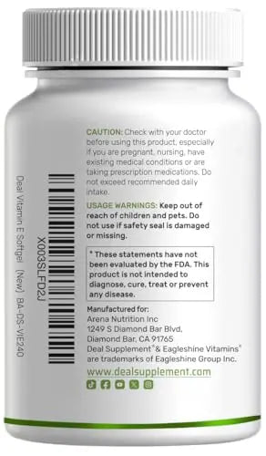 Vitamin E Supplements, 1,000 IU Per Serving, 240 Softgels – Extra Strength Antioxidant Protection – Bioavailable Stable Form DEAL SUPPLEMENTBuy Supplements Australia