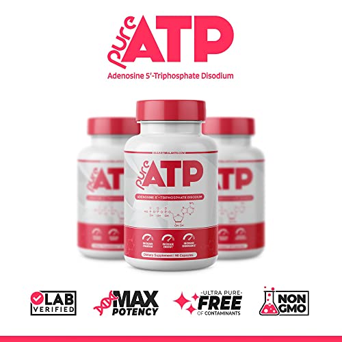 Pure ATP Capsules, Adenosine Triphosphate - Increase Energy, Endurance, Strength, Recovery & Muscle Pump, Faster Than Creatine HMB & Nitric Oxide, Natural Pre Workout Supplement - 90 Count