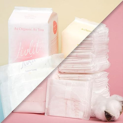 Livlit Ultra Thin Panty Liners Sanitary Pads, 100% Certified Organic Cotton from Texas, Light Absorbency LIVLITBuy Supplements Australia