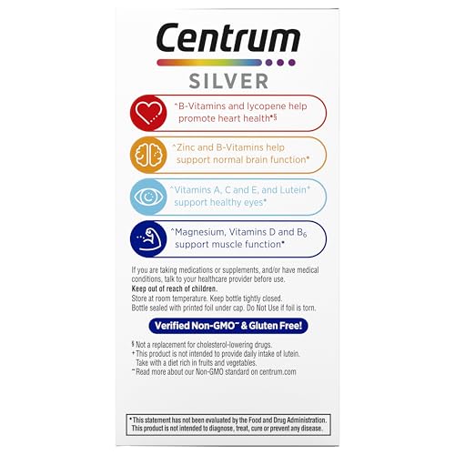 Centrum Silver Multivitamin for Men 50 Plus, Multimineral Supplement, Vitamin D3, B-Vitamins and Zinc, Gluten Free, Non-GMO Ingredients, Supports Memory CentrumBuy Supplements Australia