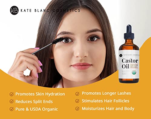 Kate Blanc Cosmetics Organic Castor Oil (4oz). 100% Pure, Cold Pressed, Hexane Free in a Glass Bottle Kate Blanc CosmeticsBuy Supplements Australia