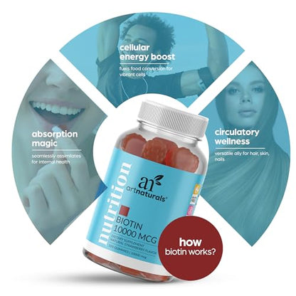 Artnaturals Biotin Gummies for Hair Growth - (100 Gummies - 10000mcg) - Natural Strawberry ArtnaturalsBuy Supplements Australia