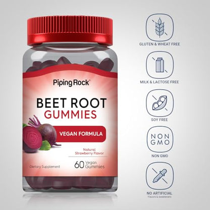 Beet Root Gummies | 60 Count | with Nitrates and Black Pepper Extract | Nitric Oxide Piping RockBuy Supplements Australia