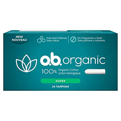 o.b. Organic Tampons, Made with 100% Organic Cotton, Proven 8 Hour Leak Protection, Super, 24 Count o.b.Buy Supplements Australia