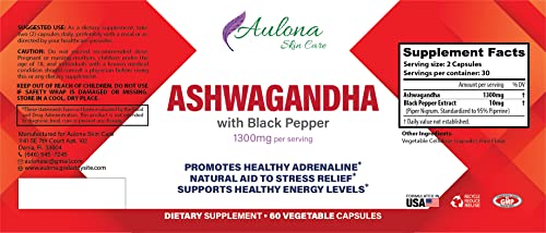 Aulona Care Ashwagandha with Black Pepper 1300mg for Healthy Adrenaline, Stress Relief Aulona CareBuy Supplements Australia