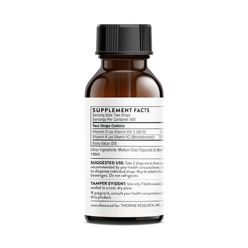 THORNE Vitamin D + K2 Liquid with a metered Dispenser - Vitamins D3 and K2 to Support THORNEBuy Supplements Australia