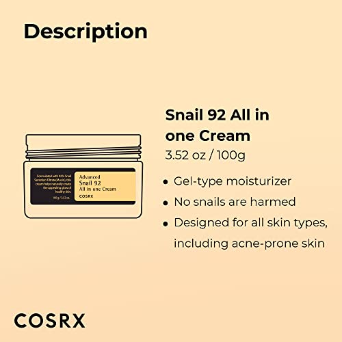 COSRX Snail Mucin 92% Moisturizer 3.52oz/ 100g, Daily Repair Face Gel COSRXBuy Supplements Australia