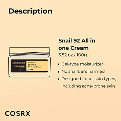 COSRX Snail Mucin 92% Moisturizer 3.52oz/ 100g, Daily Repair Face Gel COSRXBuy Supplements Australia