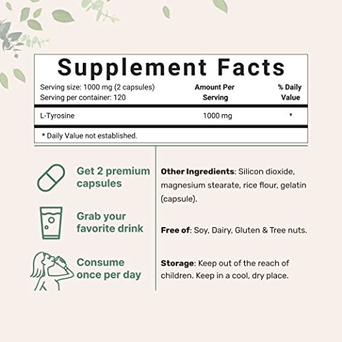 Micro Ingredients Plant Based L Tyrosine Pills, 1000mg Per Serving, 240 Capsules Micro IngredientsBuy Supplements Australia