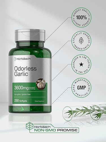 Odorless Garlic Softgels | 250 Count | Ultra Potent Garlic Extract | Non-GMO & Gluten Free HorbäachBuy Supplements Australia