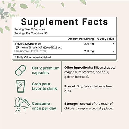 Micro Ingredients 5-HTP 200mg with Chamomile Flower Extract, 180 Capsules, 2 in 1 Formula Micro IngredientsBuy Supplements Australia