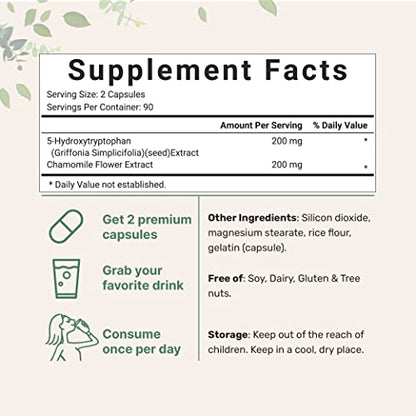 Micro Ingredients 5-HTP 200mg with Chamomile Flower Extract, 180 Capsules, 2 in 1 Formula Micro IngredientsBuy Supplements Australia