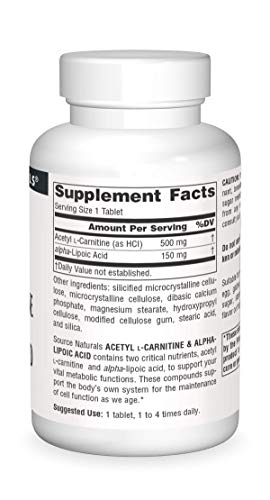 Source Naturals Acetyl L-Carnitine & Alpha-Lipoic Acid 650mg - 60 Tablets Source NaturalsBuy Supplements Australia