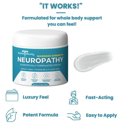 Medical Miracles Neuropathy Cream | Nerve Therapy Max-Potency Relief Cream for Feet, Hands, Legs, and Toes - Enriched with Arnica, Vitamin B6, Aloe Vera, MSM - Crafted for Exceptional Relief 4oz Medical MiraclesBuy Supplements Australia