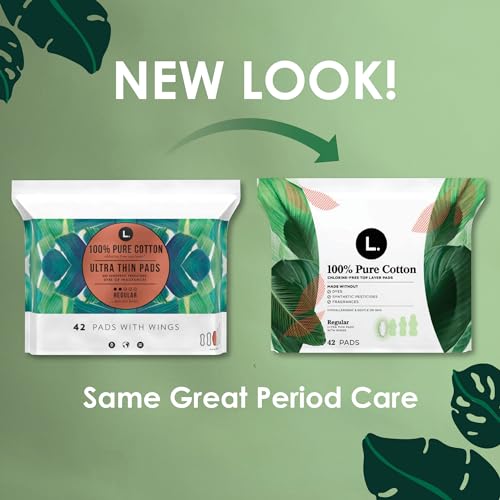 L. Pure Cotton Topsheet Pads for Women, Regular Absorbency, Ultra Thin Pads with Wings L.Buy Supplements Australia