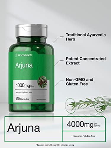 Arjuna Capsules 4000mg | 120 Count | Non-GMO, Gluten Free | from Arjuna Bark Herb HorbäachBuy Supplements Australia