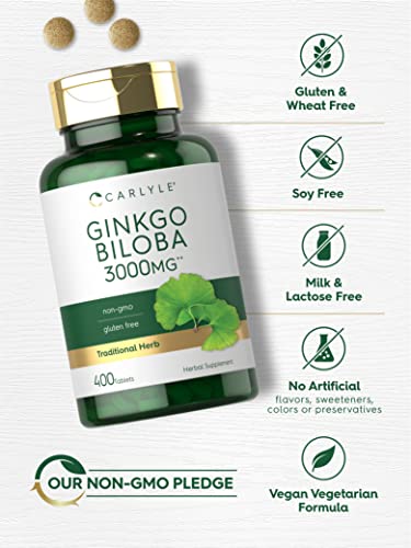 Carlyle Ginkgo Biloba 3000mg | 400 Tablets | Non-GMO, Gluten Free CarlyleBuy Supplements Australia