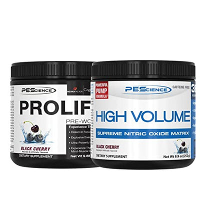 PEScience High Volume + Prolific Pre-Workout Stack, Powerful Nitric Oxide & Energy 