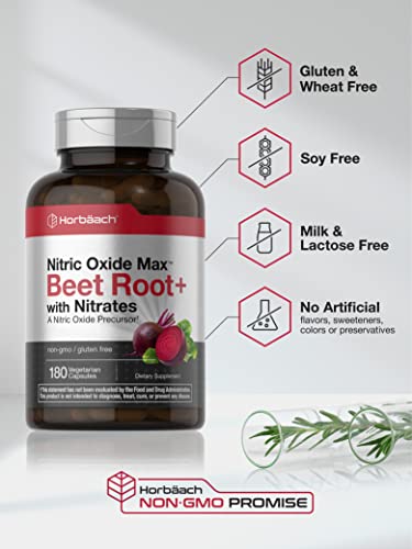 Nitric Oxide Beet Root Capsules | with Nitrates | 180 Count | Nitric Oxide Precursor | Vegetarian HorbäachBuy Supplements Australia