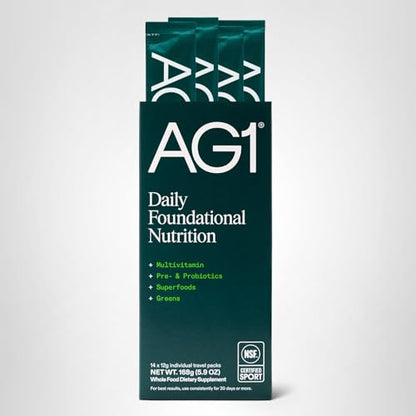 AG1 Athletic Greens Powder Supplement, Improve Gut Health, Multivitamin, Probiotic, Gluten Free, Vegan and Keto Friendly, 75 Vitamins (Travel Packs, 14 Count) - Classic Formula AG1Buy Supplements Australia