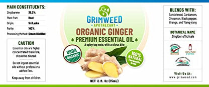 USDA Organic Ginger Essential Oil – Therapeutic Grade- Diffuser Oil - 100% All Natural - with Glass Dropper Grimweed ApothecaryBuy Supplements Australia