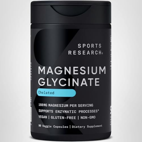 Sports Research® Magnesium Glycinate - Supports Restful Sleep & Enzymatic Processes - 160 mg Chelated Magnesium - Vegan Capsule - 90 Count Sports ResearchBuy Supplements Australia