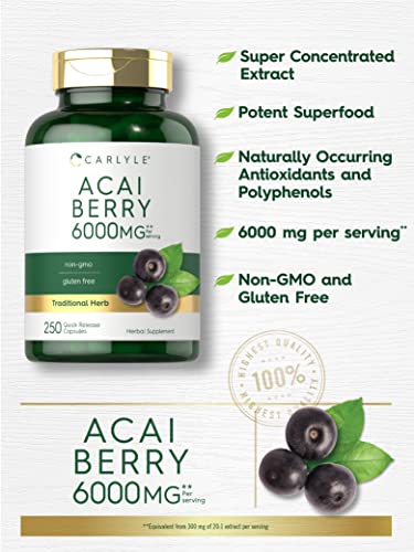 Carlyle Acai Berry Capsules 6000mg | 250 Count | Non-GMO & Gluten Free Acai Berry CarlyleBuy Supplements Australia