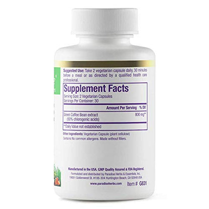 Paradise Herbs Green Coffee Bean, Vegan, Gluten Free, Non GMO, Active Whole Spectrum Paradise HerbsBuy Supplements Australia