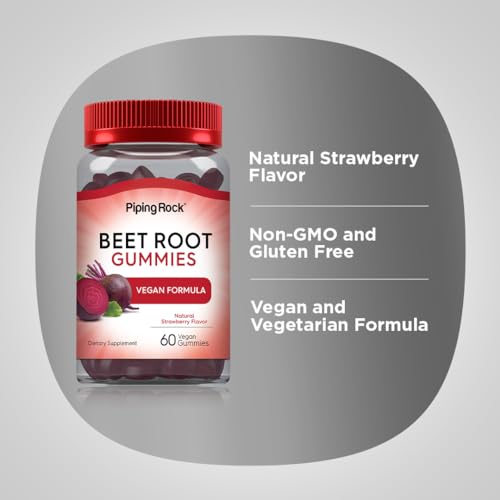 Beet Root Gummies | 60 Count | with Nitrates and Black Pepper Extract | Nitric Oxide Piping RockBuy Supplements Australia