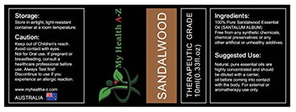 My Health A-Z Sandalwood Essential Oil, Organic 10ml (Santalum Album) Extracted My Health A-ZBuy Supplements Australia
