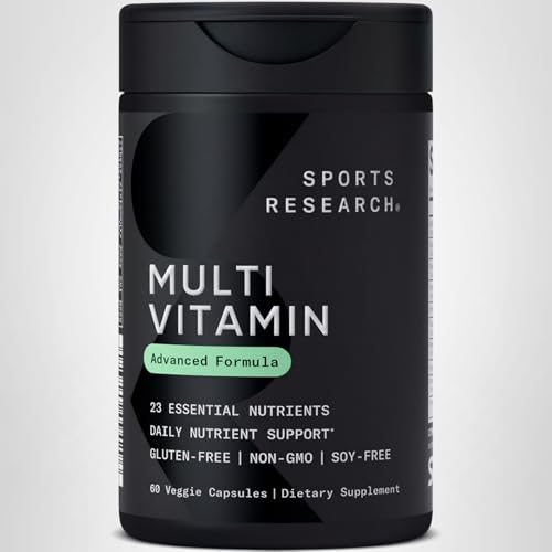 Sports Research® Multivitamin – Advanced Formula - 23 Essential Vitamins & Minerals with CoQ10 & Iodine - Daily Nutrient Support*- Non-GMO Tested & Gluten-Free -60 Veggie Capsules Sports ResearchBuy Supplements Australia