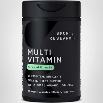 Sports Research® Multivitamin – Advanced Formula - 23 Essential Vitamins & Minerals with CoQ10 & Iodine - Daily Nutrient Support*- Non-GMO Tested & Gluten-Free -60 Veggie Capsules Sports ResearchBuy Supplements Australia