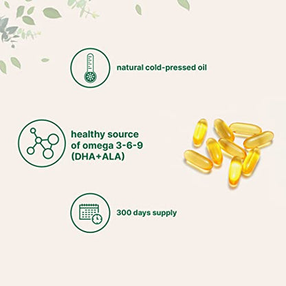 Flaxseed Oil 1400mg Softgels, 300 Counts | w/ 700mg ALA Omega 3, Cold Pressed Micro IngredientsBuy Supplements Australia