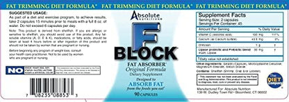 Absolute Nutrition FBlock Xtra Fat Absorber, Diet Formula, 90 Capsules Absolute NutritionBuy Supplements Australia
