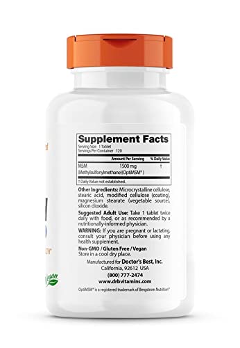 Doctor's Best MSM with OptiMSM, Non-GMO, Gluten Free, Joint Support, 1500 mg Doctor's BESTBuy Supplements Australia