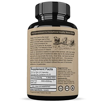 Grass Fed Desiccated Beef Liver Capsules (180 Pills, 750mg Each) - Natural Iron, Vitamin A Wholesome WellnessBuy Supplements Australia