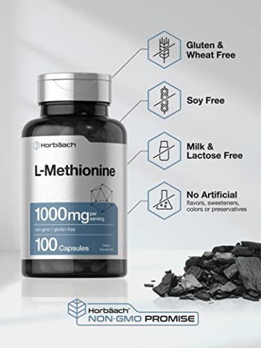 L Methionine 1000mg | 100 Capsules | Non-GMO, Gluten Free | Free Form Supplement HorbäachBuy Supplements Australia