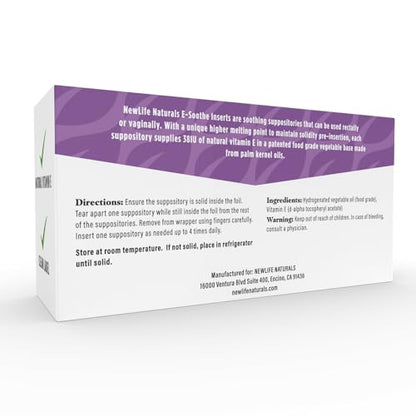 NewLife Naturals Vitamin E Suppositories 38IU - Vaginal Dryness Irritation Menopause Support NewLife NaturalsBuy Supplements Australia