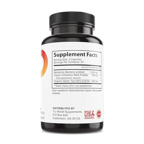 TR TRURELIEF Berberine 1200mg w/Ceylon Cinnamon & Green Tea - 120 Caps TR TRURELIEFBuy Supplements Australia