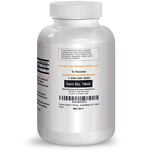 Bronson Vitamin C 1000 mg with Rose Hips Sustained Release, 250 Tablets BronsonBuy Supplements Australia