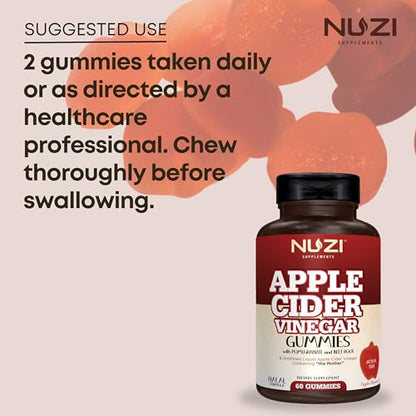 NUZI Apple Cider Vinegar Gummies with Pomegranate & Beetroot | 500 mg | Certified Halal NUZIBuy Supplements Australia